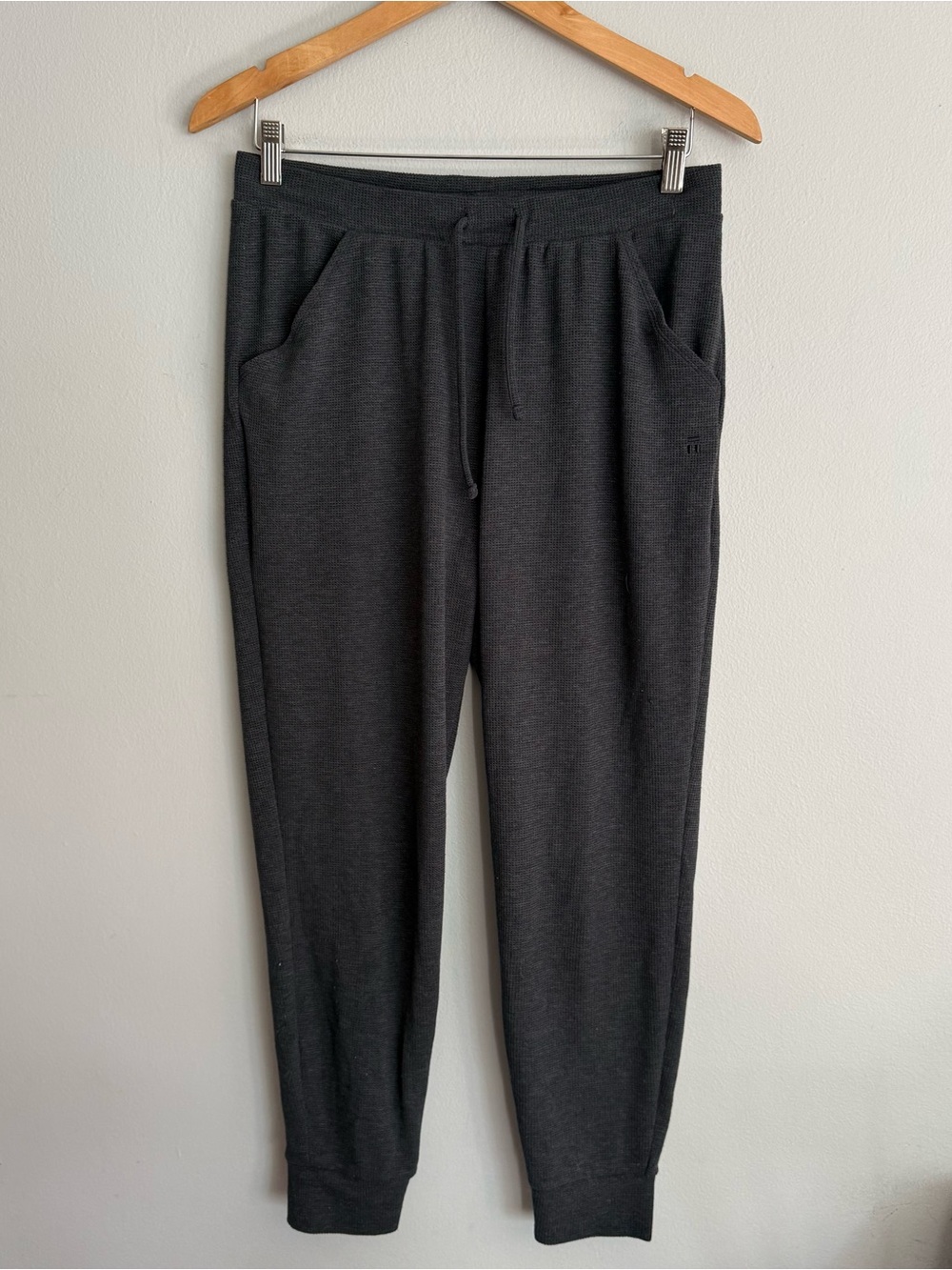 Tommy John Women's M Jogger Dark Gray Pants with Drawstring Waffle Knit